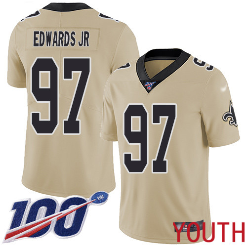 New Orleans Saints Limited Gold Youth Mario Edwards Jr Jersey NFL Football #97 100th Season Inverted Legend Jersey->youth nfl jersey->Youth Jersey